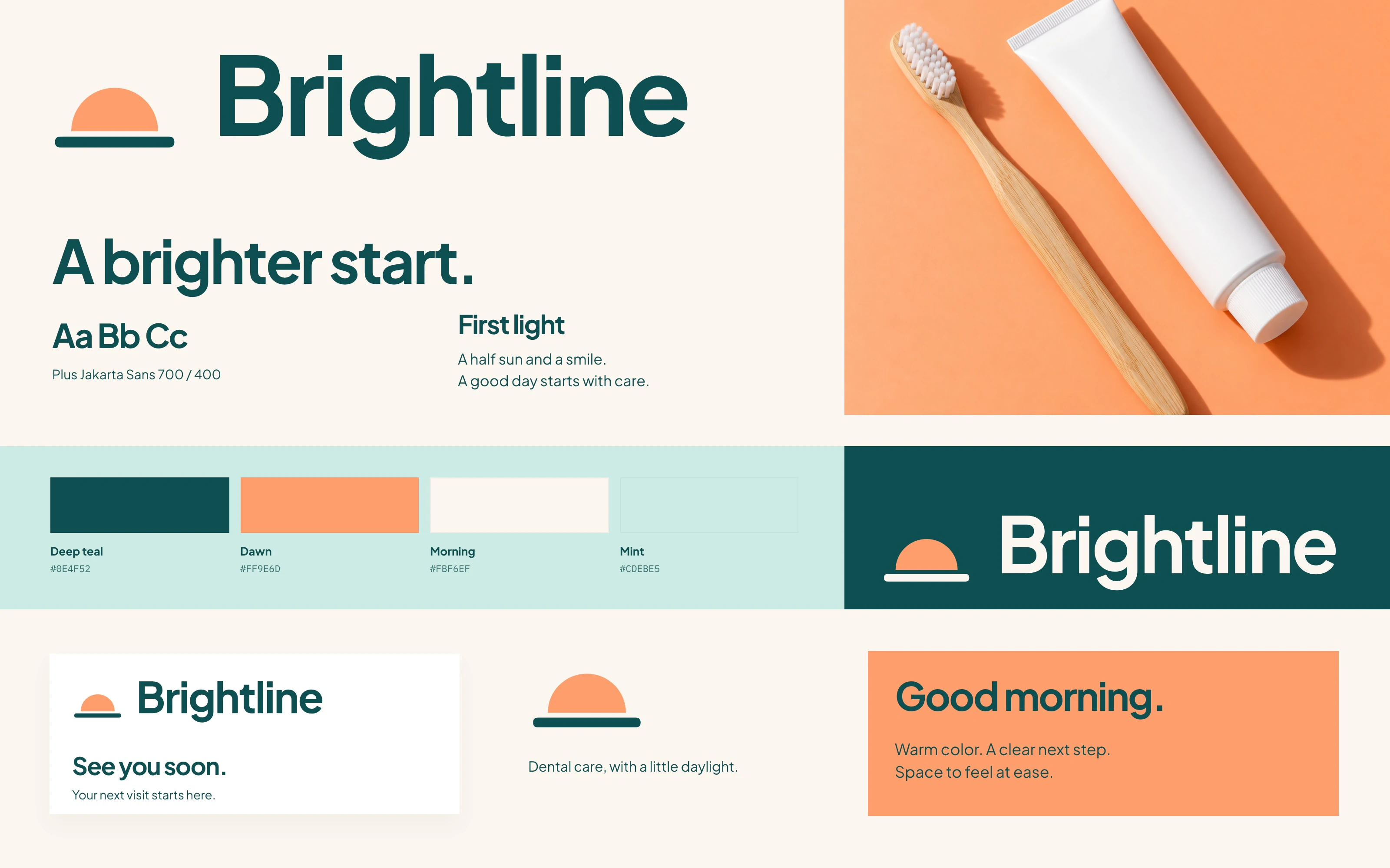 Color, type and logo for Brightline Dental