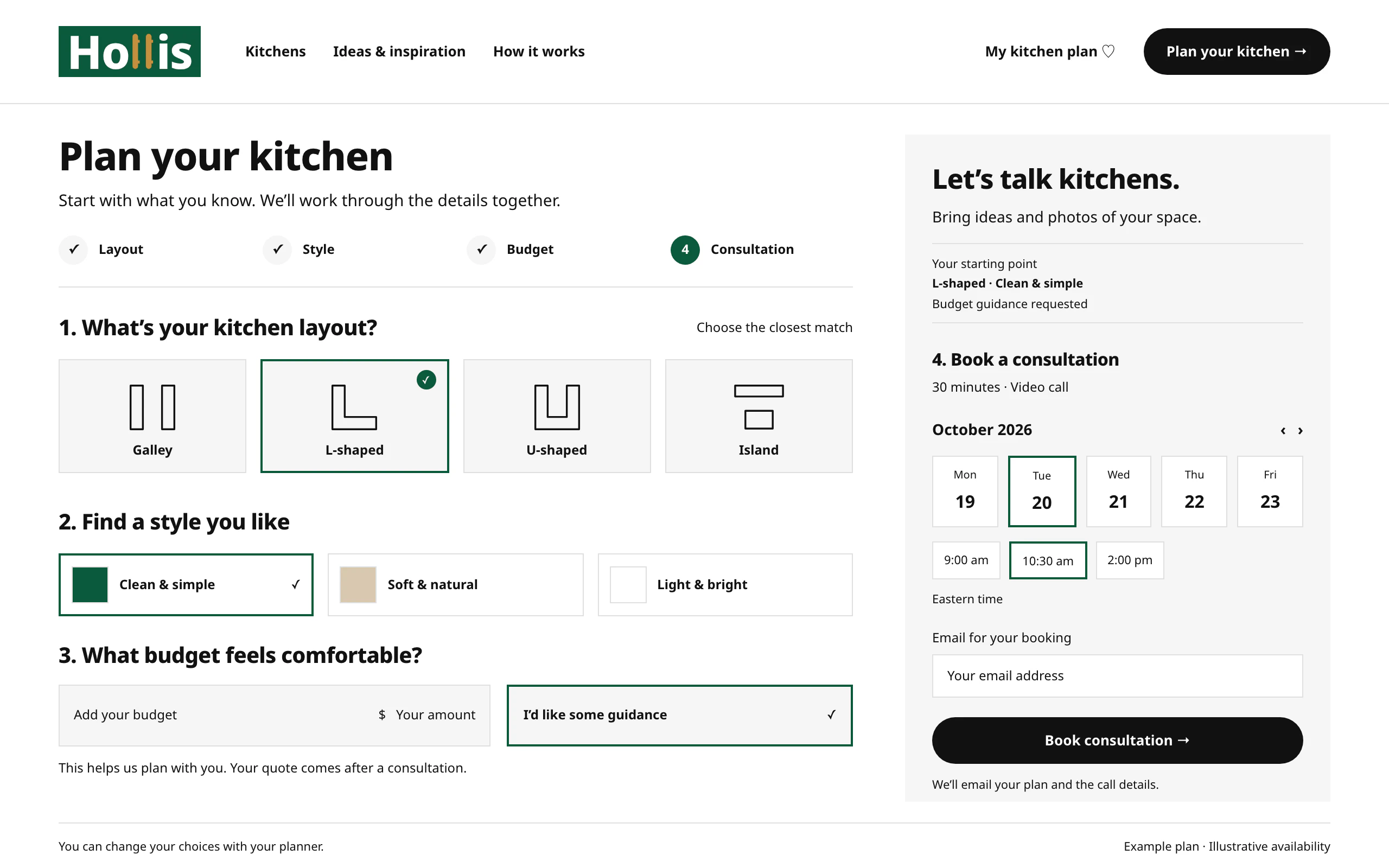 Kitchen planner and booking